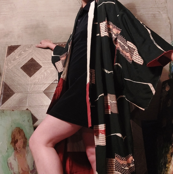 1940's - 50's abstract geometric Japanese silk kimono - Picture 3 of 15
